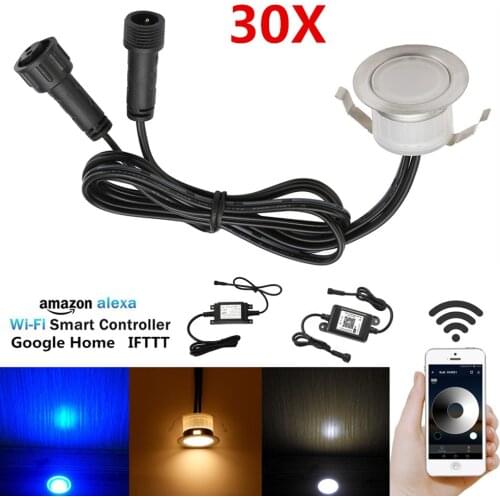 30pcs/lot 12V IP67 Stair Pathway Patio Cabinet LED Deck Rail Step Lights WIFI Controller Dimmer Timer for APP GoogleHome Alexa