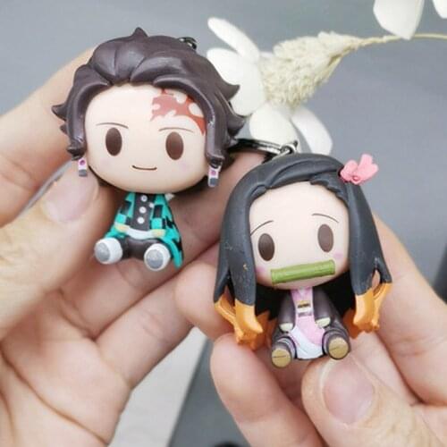 4pcs Demon Slayer Keychain Anime Figure Tanjirou Nezuko Zenitsu Inosuke Kawaii Figure Toys Demon Slayer Figure Model Gifts