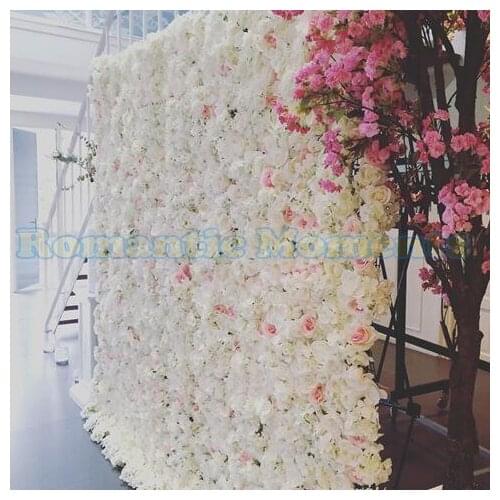 7.9ft x 7.9ft Luxury White With Hot Pink Flower backdrop Wedding Flower Wall Artifical Rose Stage Decoration