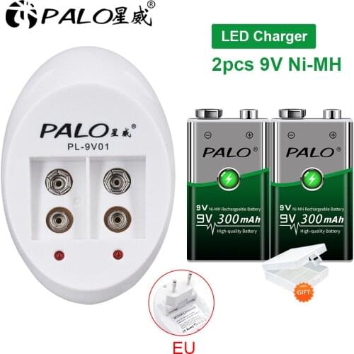 PALO 9V L-ion Rechargeable Battery 6F22 9V Lithium Batteries Charger for Toy Remote Control KTV Multimeter Microphone