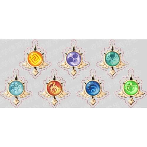 Game Genshin Impact Elemental Glowing Weapon Project Fire Water Thunder Rock Wind Ice Keychain Gods Eye Keyring Cosplay Props