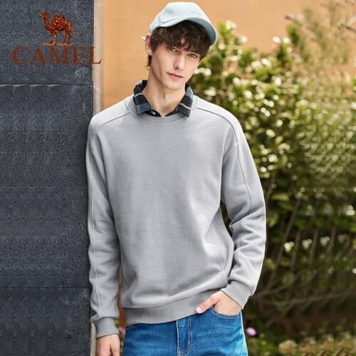 CAMEL Fall New Mens Round Neck Sweater Mens Korean Style Dropped Shoulders Fleece Outerwear Base Coat Autumn Clothing