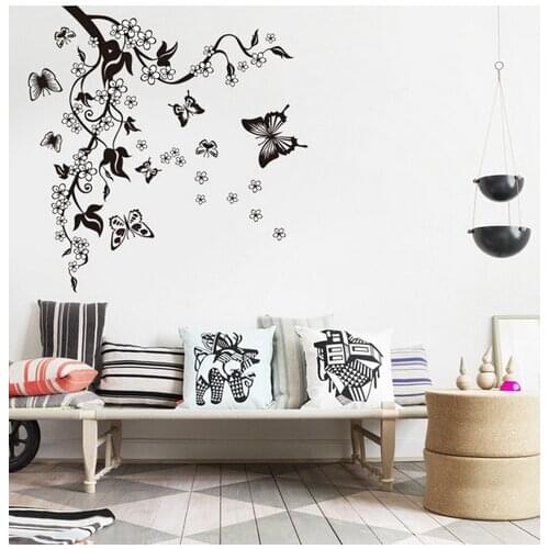 Butterfly Flower Branch Decorative Wall Stickers Home Decor Living Room Decorations Pvc Wall Decals Diy Mural Art