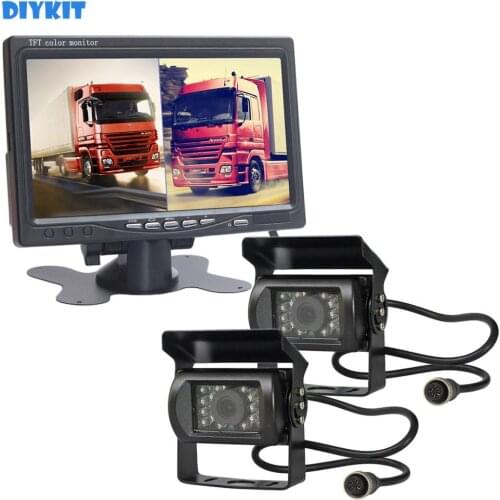 DIYKIT DC12V - 24V 7" 2 Split LCD Screen Car Monitor HD CCD Rear View Car Camera System for Bus Houseboat Truck