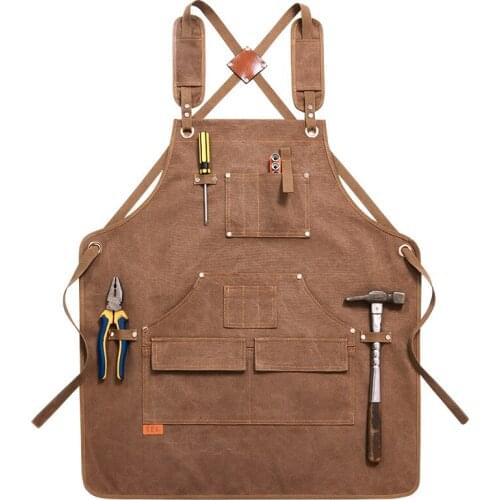 Unisex Canvas Bib Apron Pockets Custom Logo Printing Barber Roasting Cafe Gardening Woodworking Restaurant Work Clothes Pinafore