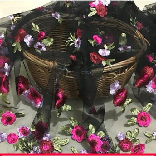 French Korean boutique mesh lace embroidery fabric three-dimensional flower fashion dress sub-fabric
