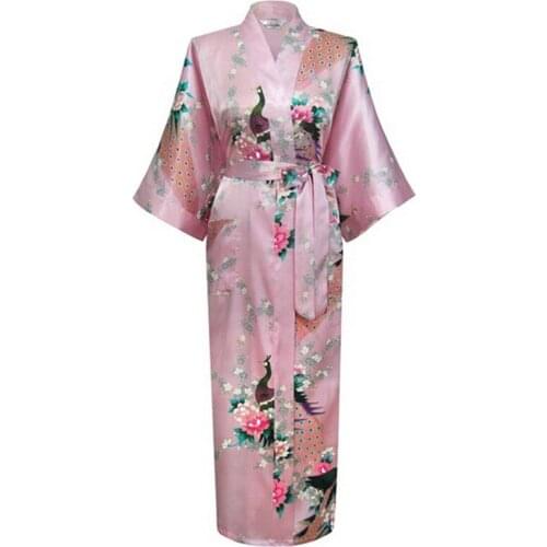 Hot Sale Pink Femmes Rayon Robes Gown Kimono Yukata Chinese Women Sexy Lingerie Flower Sleepwear Plus Size S M L XL XXL XXXL