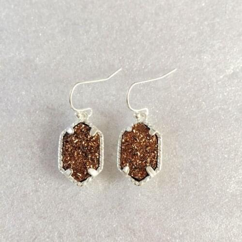 YJX030 Colorful Druzy Stone Mini Drusy Drop Earrings Stunning Chic Handmade Statement Mini Jewelry