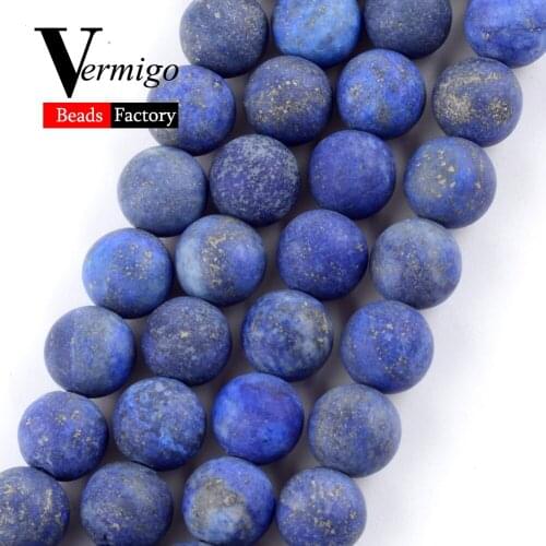 Natural Dull Polished Lapis Lazuli Stone Round Beads For Jewelry Making DIY Necklace Bracelet 4-12mm Matte Loose Round Beads 15"
