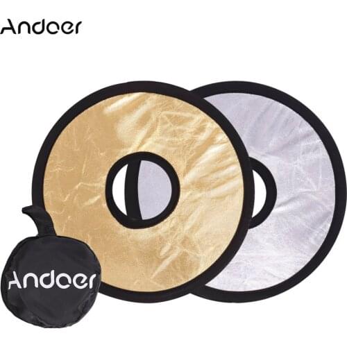 Andoer 30cm 2in1 Round Hollow Collapasible Multi-Disc Portable Circular Light Lens-Mount Reflector Silver Golden