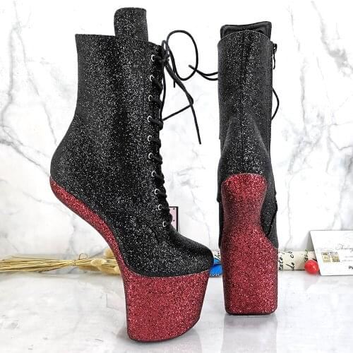 Leecabe Black Upper with Burgundy Platform Ankle Boots Sexy Exotic heelless pole dance shoes