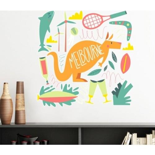 Melbourne Australia Kangaroo Tennis Surfing Removable Wall Sticker Art Decals Mural DIY Wallpaper for Room Decal