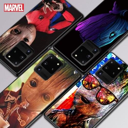 Cute Marvel Groot For Samsung A01 11 21 21S 31 41 51 71 81 91 52 72 32 01 02 22 S10 20 5G Ultra Plus Black soft phone Case