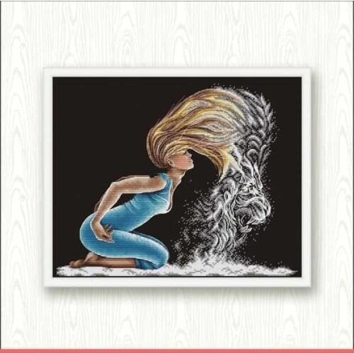 Cross Stitch Kit Packages Counted Cross-Stitching Kits New Pattern Cross stich Painting Set -Girl and Lion 45-40