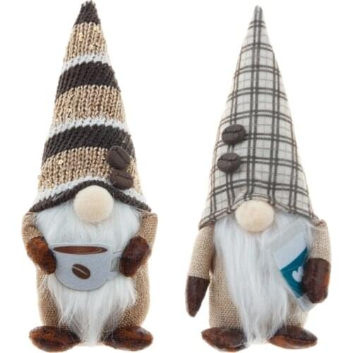 2021 New Coffee Gnome Coffee Bar Decoration Plaid Swedish Tomte Gnome Scandinavian Figurine Nordic Farmhouse Home Decor