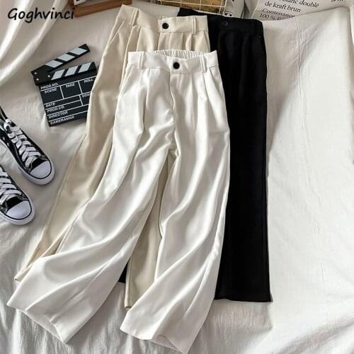 New Spring Wide-leg Pants Women Drape Elegant Korean Style Casual White Trousers Chic High Waist Ulzzang Students Slim Outwear
