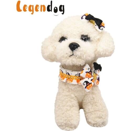 Halloween Dog Collar Easy-On Pumpkin Printed Bowknot collar and Hair Clip set with bowtie for pet gift Pet Collar