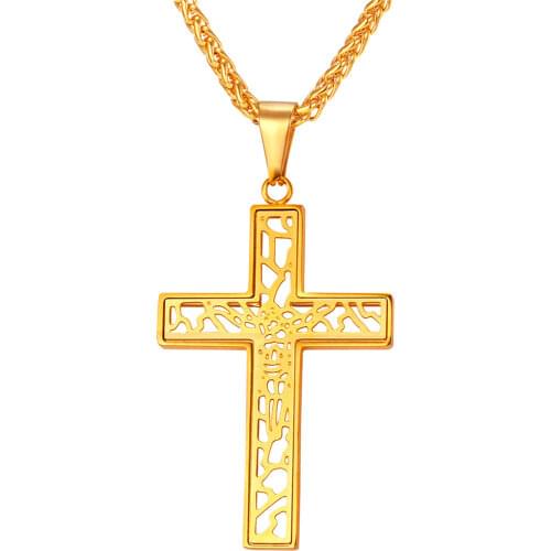 Collare Hollow Cross Necklaces & Pendants Gold Color Stainless Steel Wholesale Christian Necklace Woman Men Jewelry P198