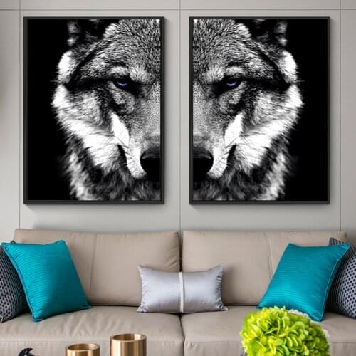 Large Size Black and White Wolf Dog Animal Poster Mural Family Bedroom Childrens Room Wall Decoration Canvas Art (no Frame)