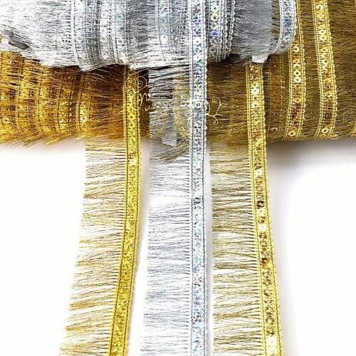 Sequined Fringe Tassel Gold Fringe Diy Latin Trims Dress Macrame Trimming Lace Dance 3.5cm