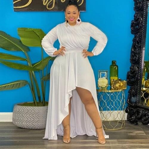 ChocoMisty-LadyPlus Plus-size Dresses Solid Color Irregular High Waist Maxi Dress
