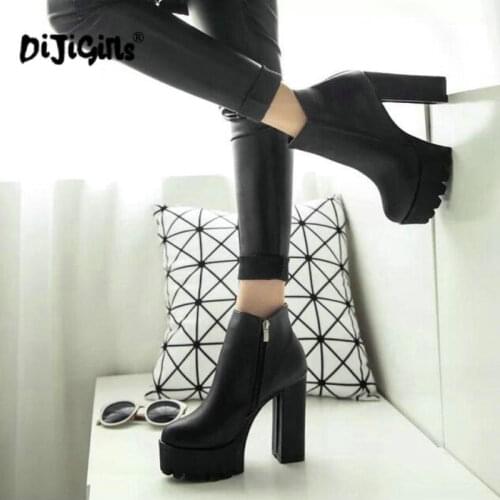 Drop Shipping Sexy Ultra High Heels Shoes Woman Female Round Toe Boots Thick Heel Platform Women Shoes Ankle Boots