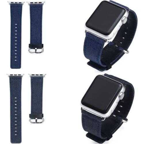 Watchbands for Apple Watch Band 42mm 38mm New Upscale Luxury Genuine Leather Fabric Denim Bracelet for iWatch Series 3 2 1 Strap