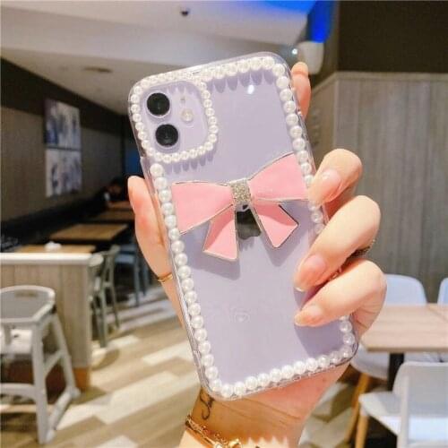 Luxury Lovely Cute Bling Diamond Bowknot Pearl Soft Case Cover For Samsung Galaxy M51 M31S A12/32/42/52/72/22/82 5G A02S A02 M02