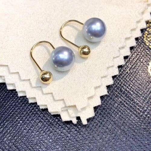 D320 Pearl Earrings Solid 18k Gold Fine Jewelry Natural 7-8mm Fresh Water White Pearl Females' Earrings for Women Fine Gifts