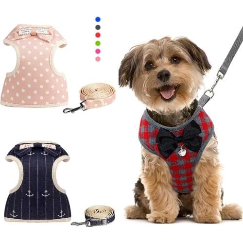 Dogs Cats Harness Leash Set Puppy Harness Vest Rabbits Mesh Dress Bow Chest Belt Chihuahua Puppy Pets Accessories for dropship