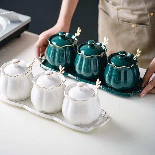 Nordic Ceramic Spice Rack Salt and Sugar Modern Moisture Proof Pepper Bbq Jar Spice Rack Organizer Especiero Kitchen Tools 50