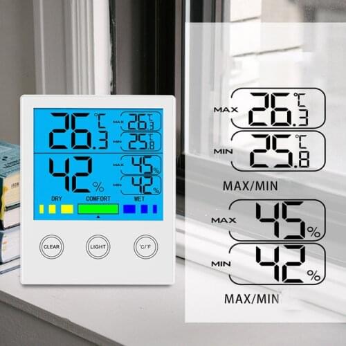 Touch Screen Thermometer LCD Digital Temperature Humidity Meter / Automatic Electronic Temperature Humidity Monitor MAX/MIN