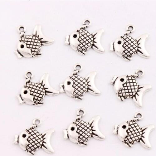 Tibetan Silver Cute Fish Ocean Animal Spacer 35pcs Charm Beads Pendants Alloy Handmade Jewelry DIY L030 17.2x16.3mm