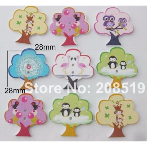 WBNLEL Printed pattern Tree craft buttons multicolor 120pcs DIY Handmade home deco sewing supplies