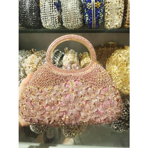 XIYUAN Elegant Flower Women Purple Crystal Clutch Evening Bags Ladies Cocktail Party Diamond Minaudiere Handbag Wedding Purses