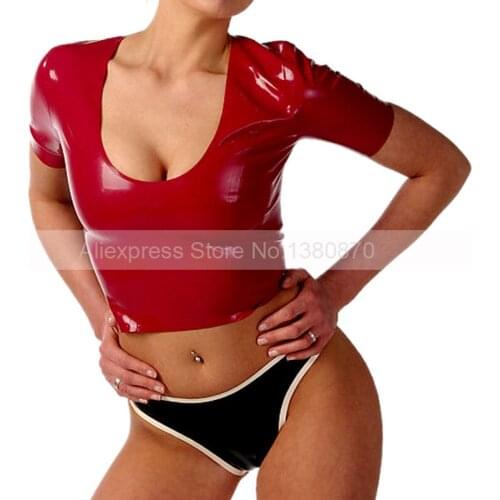 Women Latex Briefs Rubber T-back Shorts Panties Handmade Plus Size Custom Made Female S-LPW022