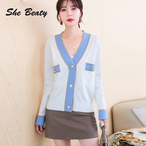 Sweater Cardigans Women 2021 Autumn Winter Single Breasted V-Neck Long Sleeve Casual Black Cardigan Traf Kawaii Clothes Y2k Tops