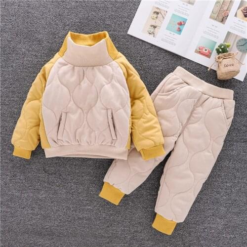 Winter Warm Thick Velvet Baby Girls Boys Pullover Outerwear Coats+Pants 2Pcs Toddlers Children Clothes Sets Kids Snowsuit 2-8Y