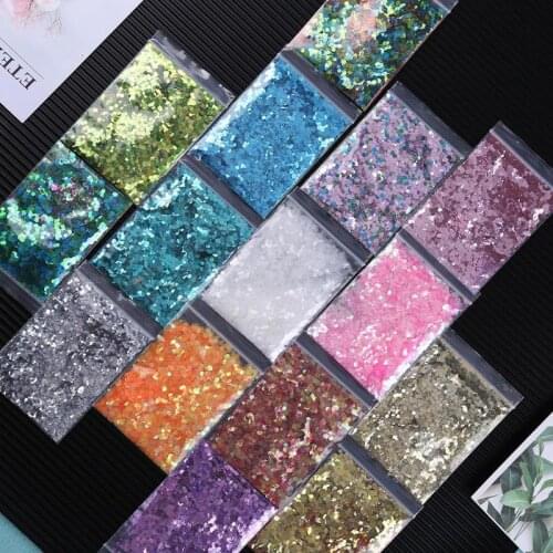 1 Pack Nail Glitter Flakes Sparkly 3D Colorful Sequins Spangles Polish Manicure Nails Art Decorations 15 Colors