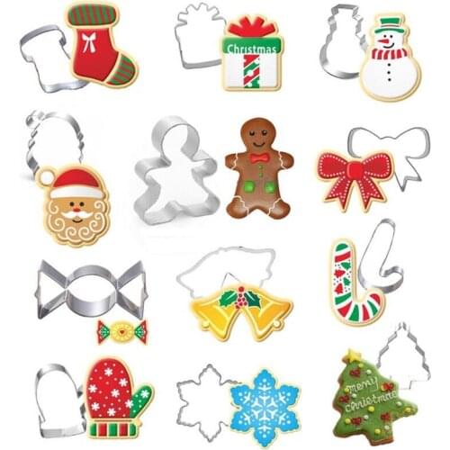 12Pcs/Set Christmas Cookie Cutter Stainless Steel Cut Candy Biscuit Mold Cooking Tools Christmas Theme Mould Snowflake Snowman