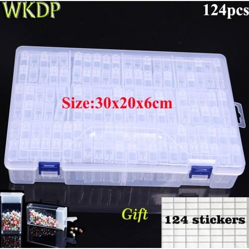 New Large Capacity 124pcs Storge Box For 5D Diamond Painting Bead Container Embroidery Diy Tools