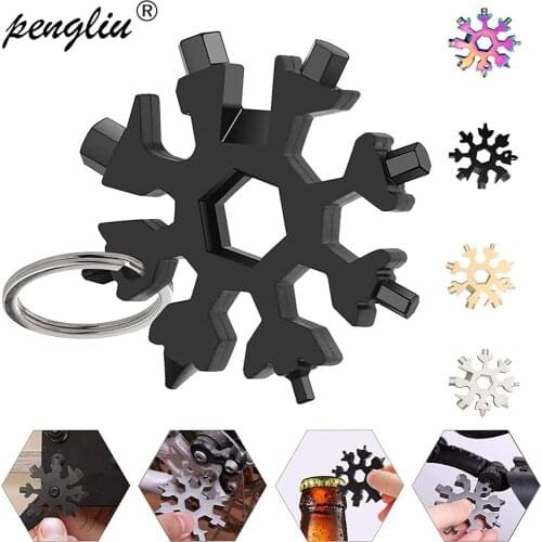 18 In 1 Snowflake Snow Wrench Tool Spanner Hex Wrench Multifunction Camping Outdoor Survive Tools Bottle Opener Hand Tools