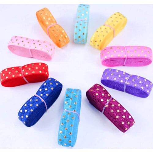 20yards/lot 2yards/color 5/8'' gold foil dots printed FOE fold over elastic FOE for DIY headband headwear hair