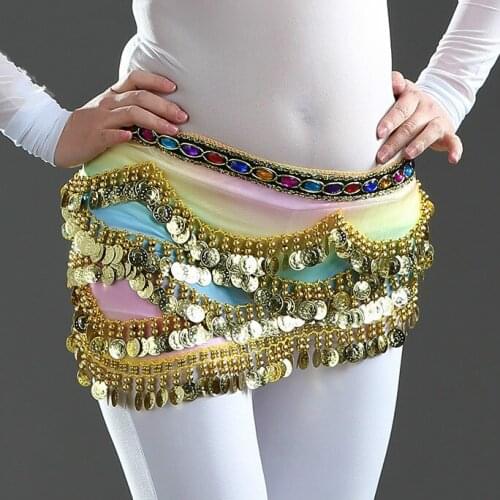 328 Coin Belly Dance Costume Waist Chain for Performance Multicolor Triangle Hip Scarf Wrap Skirt Indian Dance Belt 89