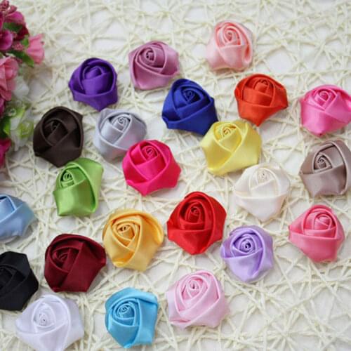 50pcs Handmade diy clothes accessories Fabric Ribbon Handmade Satin Rose