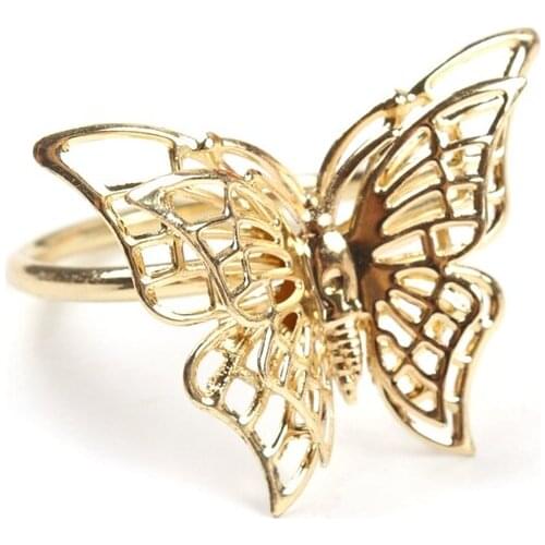 6Pcs Creative Golden Butterfly Napkin Ring Napkin Buckle Restaurant Napkin Ring Plating Towel Buckle Hotel Table Decoration