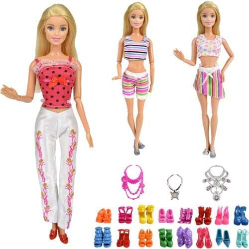 9 Item/Set Doll Accessories=3 Pcs Sexy Clothes Set + 3 Plastic Necklace + Random 3 Pairs Shoes for Doll Accessories Girl Gifts