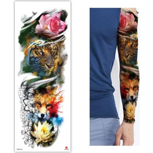Large Arm Sleeve Tattoo Flower Tiger Fox Waterproof Temporary Tatoo Sticker Demon Skeleton Clock Men Full Skull Totem Tatto