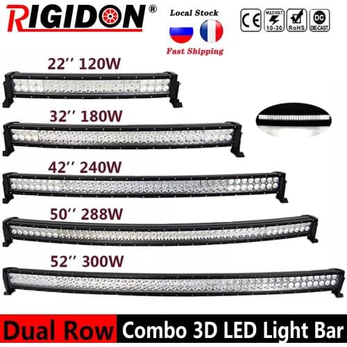 RIGIDON 3D Double Row Curved LED Light Bar 22/32/42/50/52inch Flood Spot Combo beam for Jeep Offroad Vehicles Truck 4WD SUV ATV
