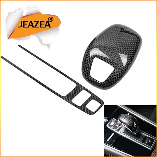 JEAZEA Carbon Fiber Gear Shift Knob Cover For Porsche Panamera 2017 -2020 Handle Head Frame Trim Sticker Interior Accessories